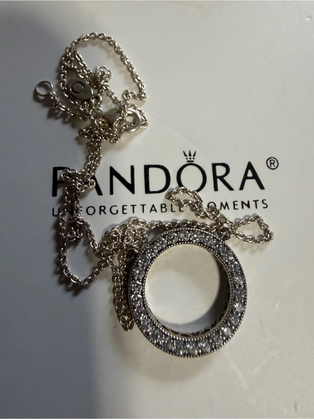 Pandora Silver Pavé Round Pendant Necklace in Silver